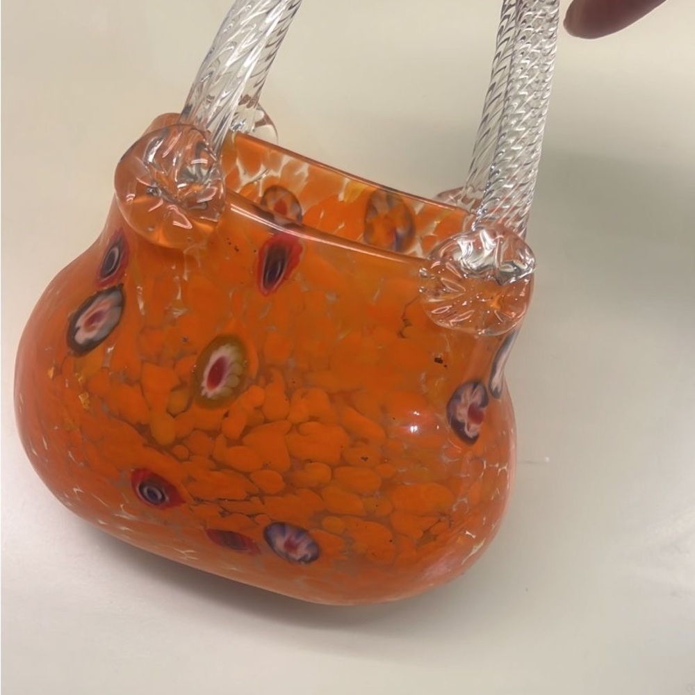 Murano Orange Mini Bag Vase with Artistic Glass Design 1960s